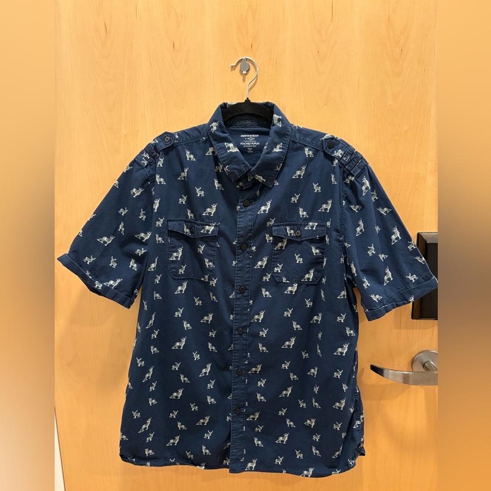 Paper Denim & Cloth Men’s Button Up, Casual, Reindeer All Over Print
